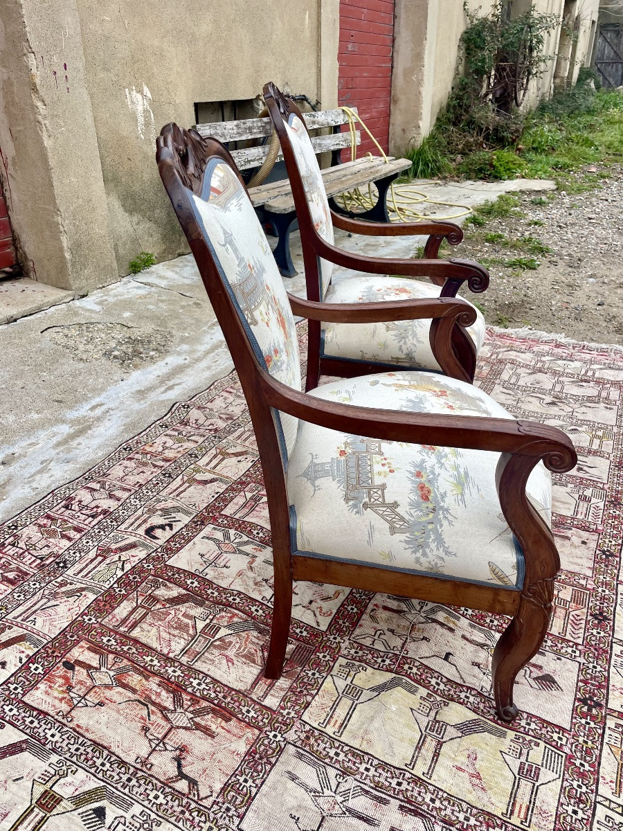 Deux. Fauteuils Louis Philippe, en, acajou d’époque XIXE siècle -photo-7