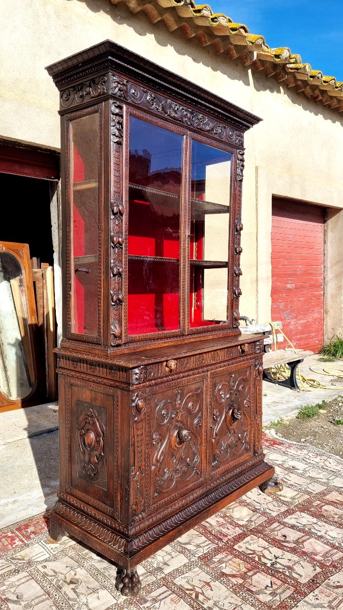 Buffet vitrine Renaissance en noyer d'époque XIXé -photo-3