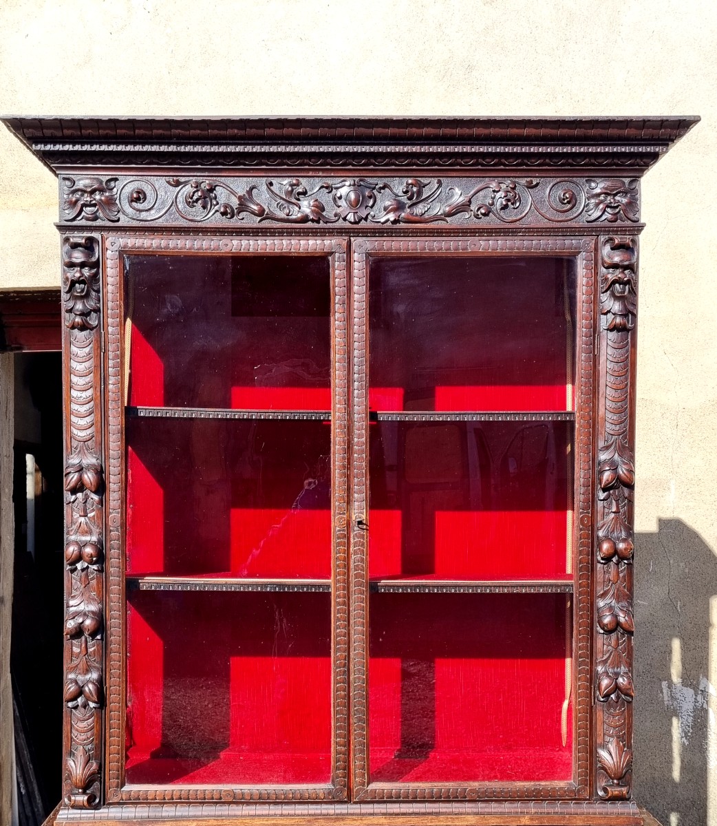 Buffet vitrine Renaissance en noyer d'époque XIXé -photo-1