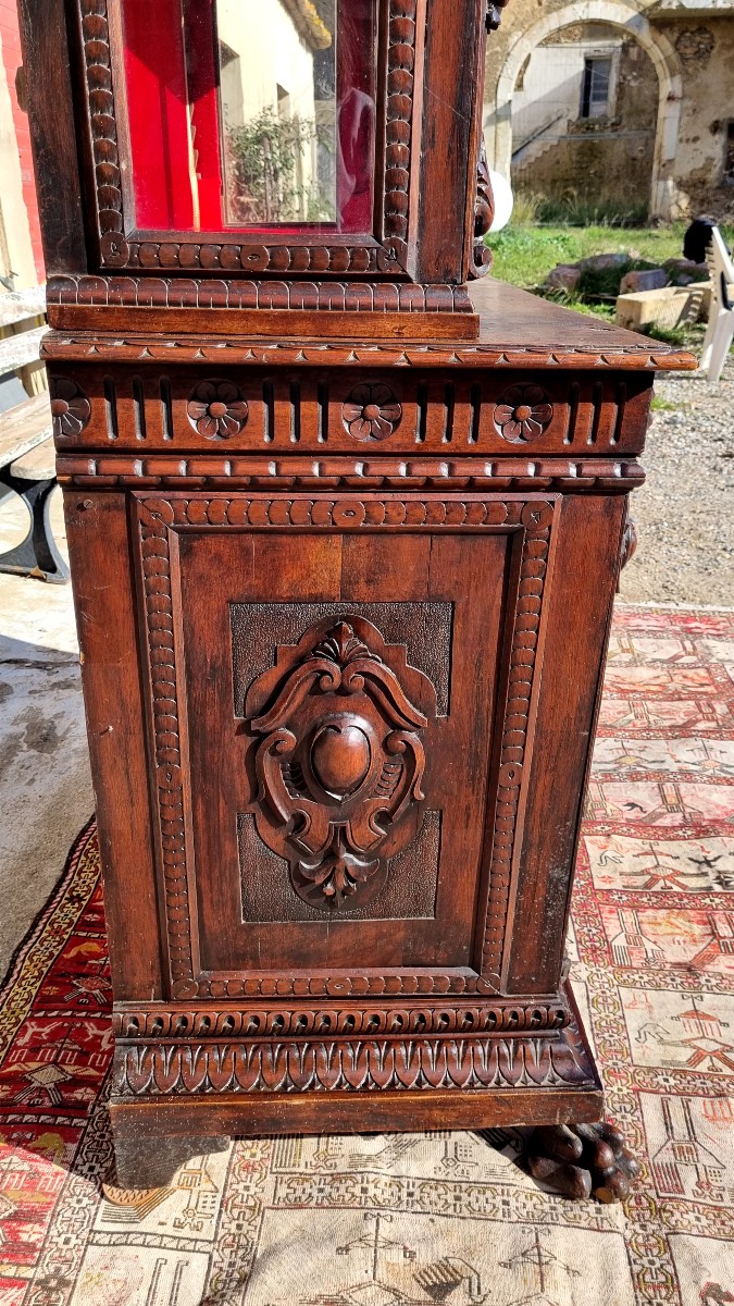 Buffet vitrine Renaissance en noyer d'époque XIXé -photo-8