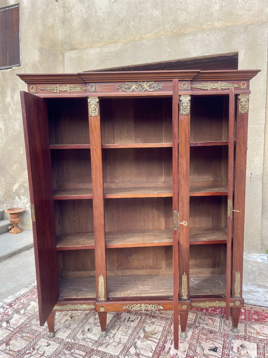 Bibliothèque,,, Empire, retour d’Égypte, en acajou d’époque XIXem siecle-photo-1