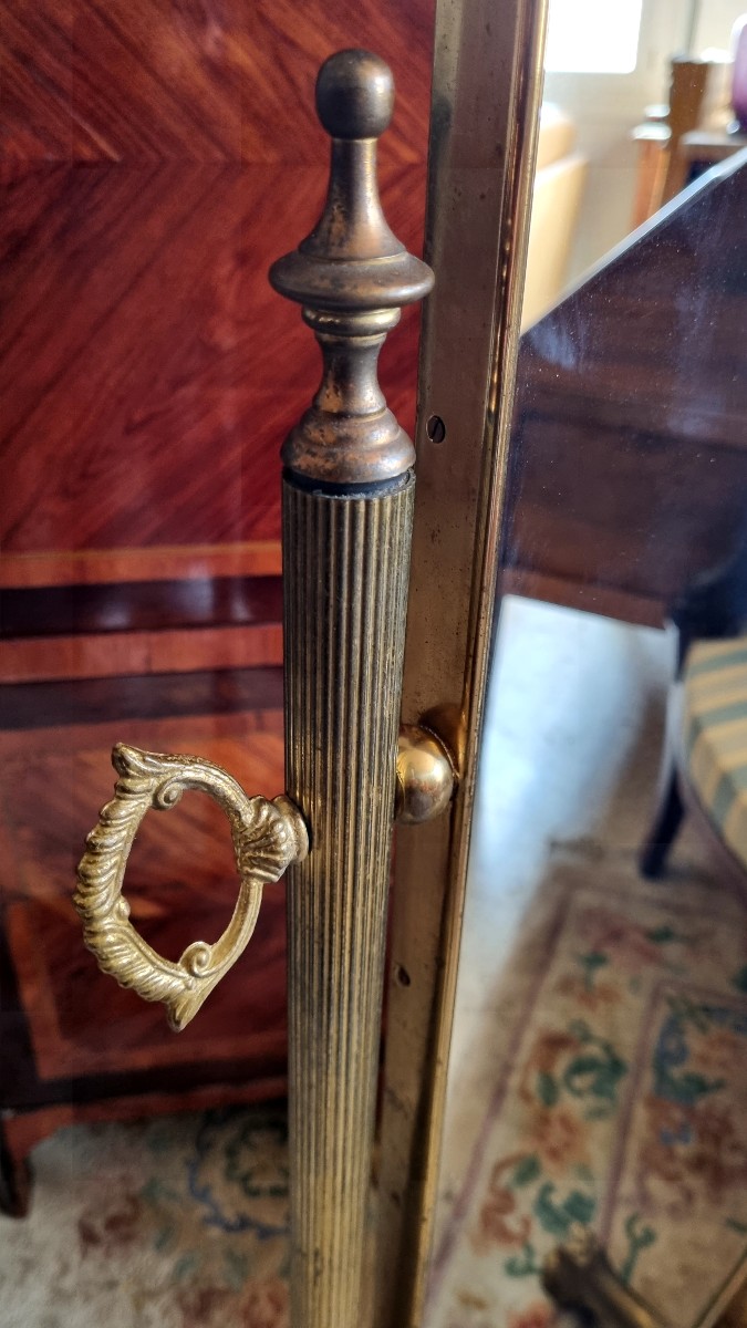 Louis XVI Style Brass Cheval Mirror, Late 19th Century -photo-4