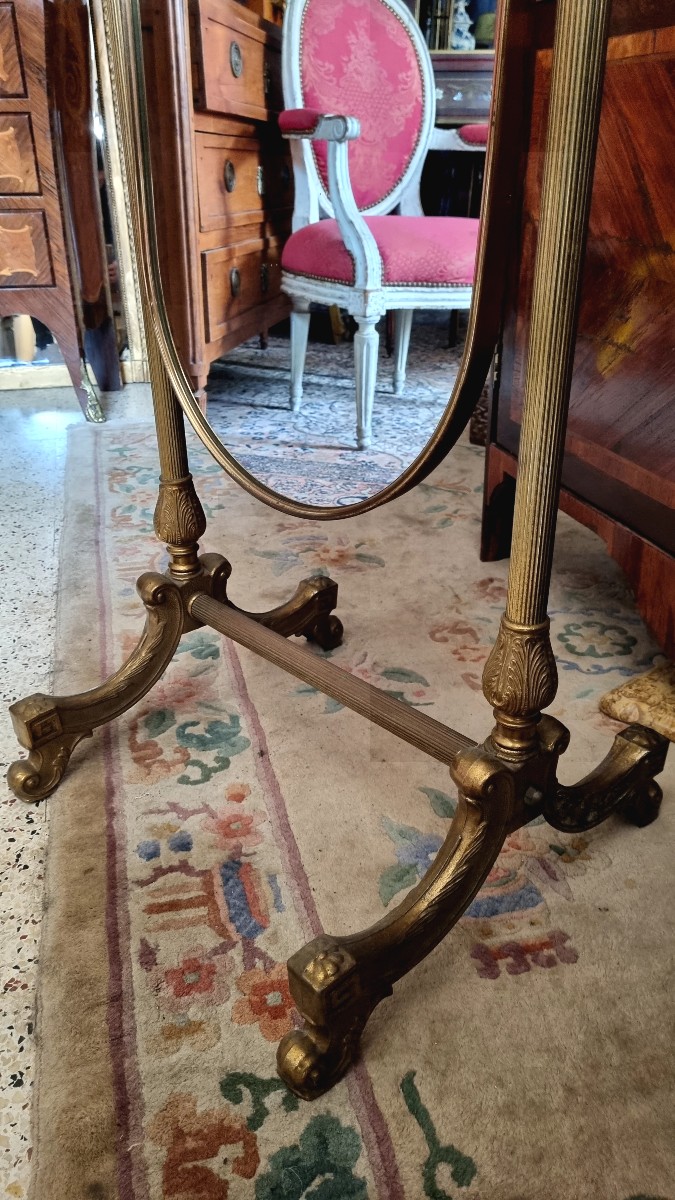 Louis XVI Style Brass Cheval Mirror, Late 19th Century -photo-1