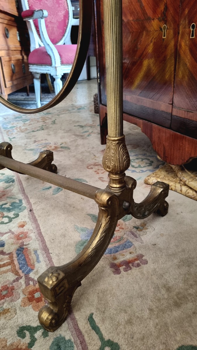 Louis XVI Style Brass Cheval Mirror, Late 19th Century -photo-2
