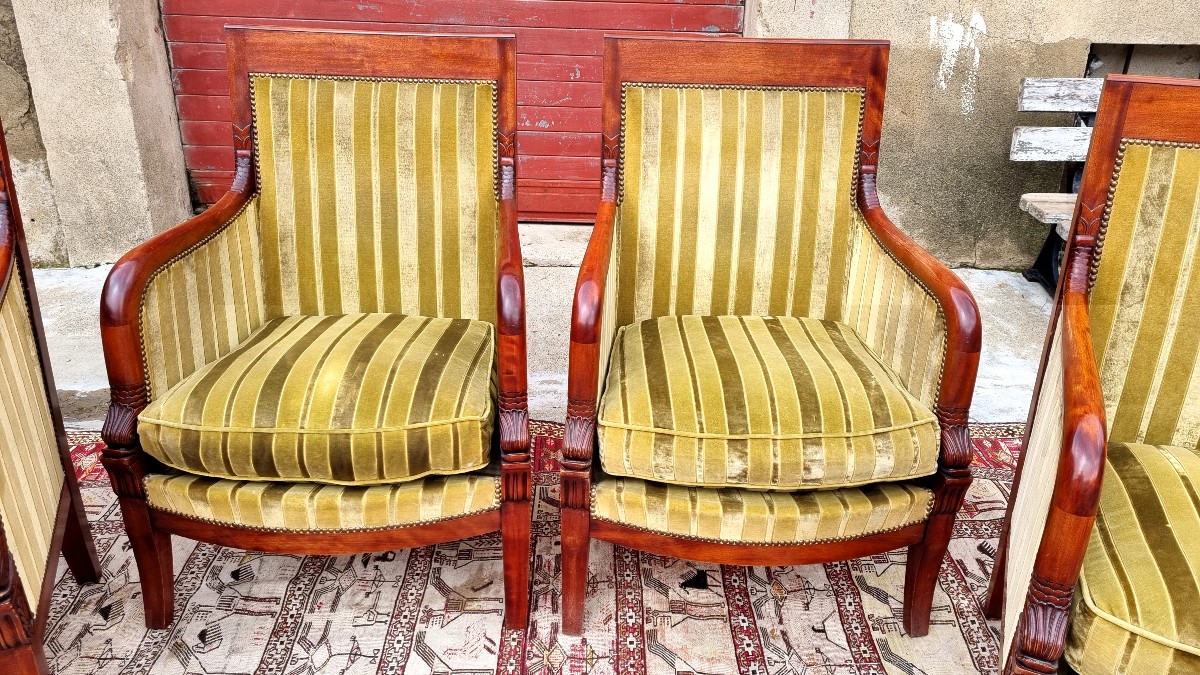 Set Of Four Empire-style Mahogany Bergère Chairs Dating From Around 1900-photo-3