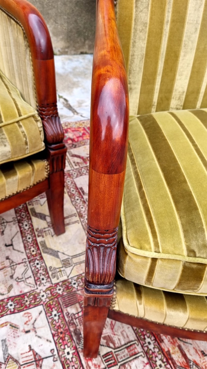 Set Of Four Empire-style Mahogany Bergère Chairs Dating From Around 1900-photo-2