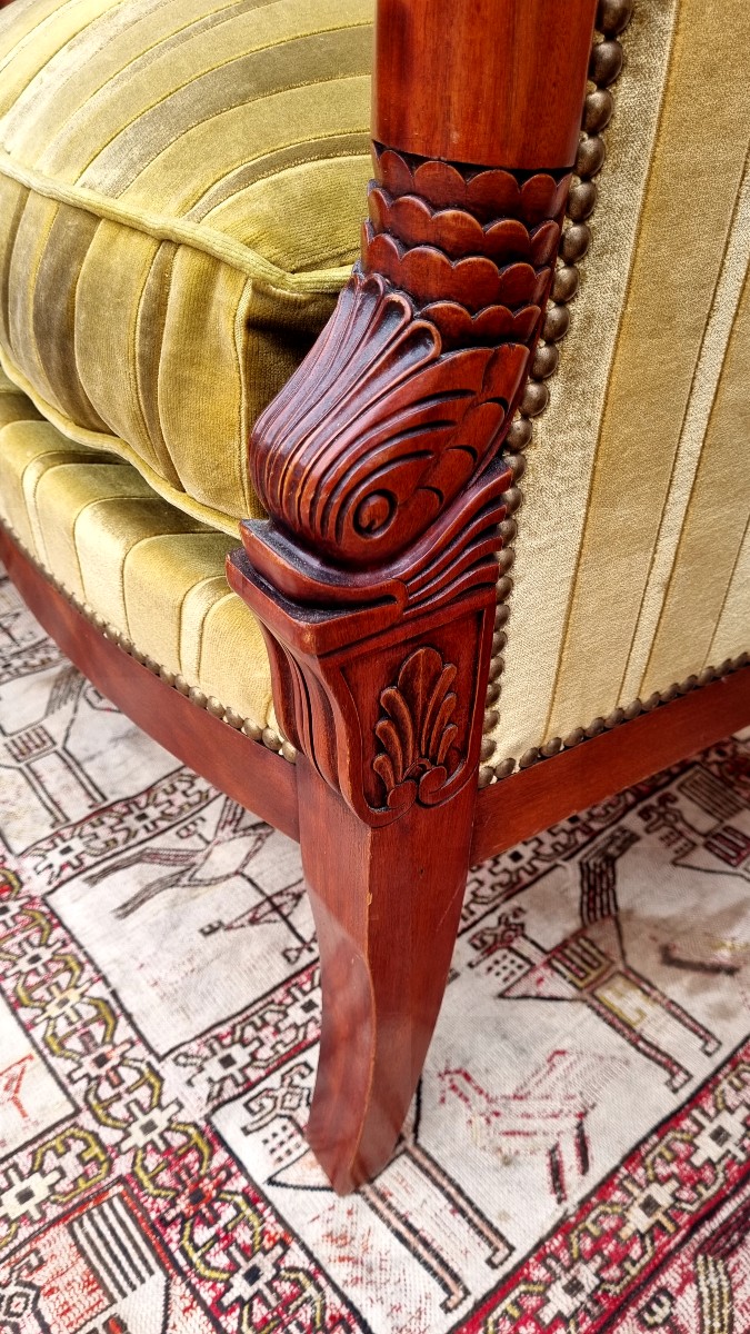 Set Of Four Empire-style Mahogany Bergère Chairs Dating From Around 1900-photo-3