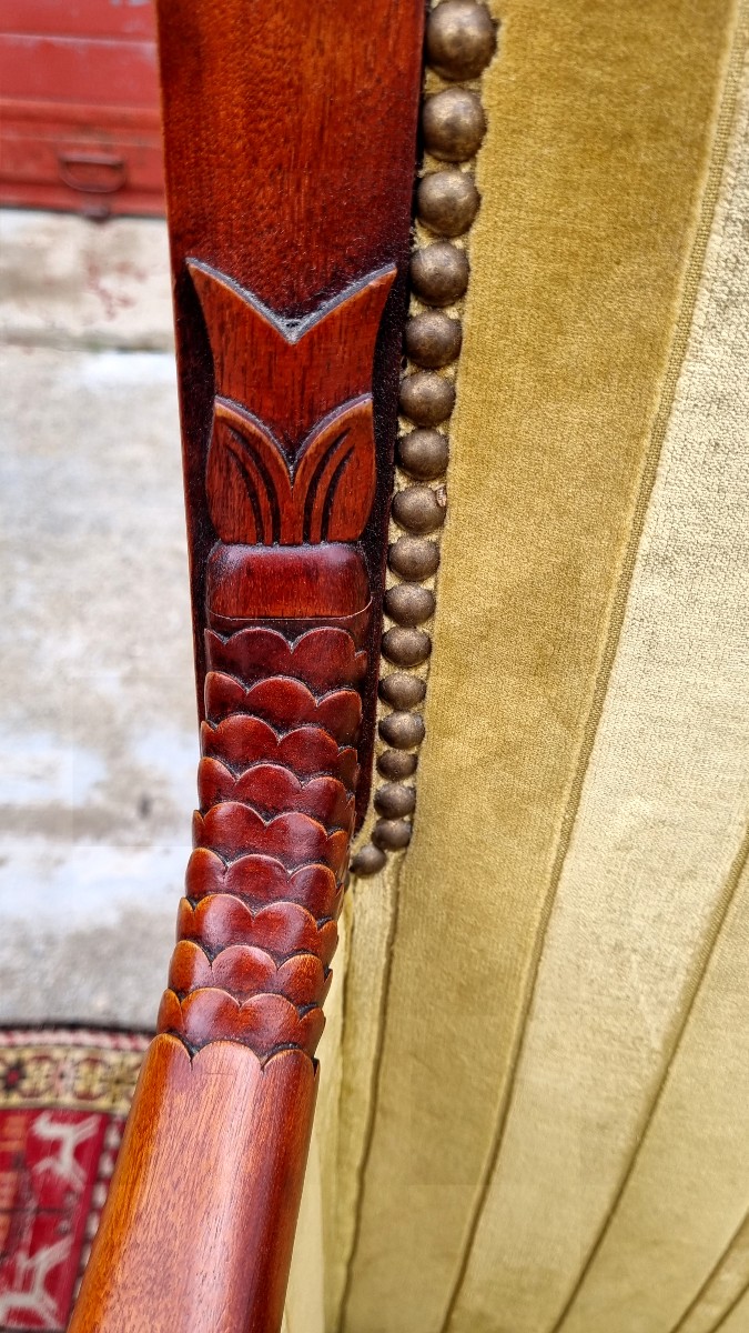 Set Of Four Empire-style Mahogany Bergère Chairs Dating From Around 1900-photo-4