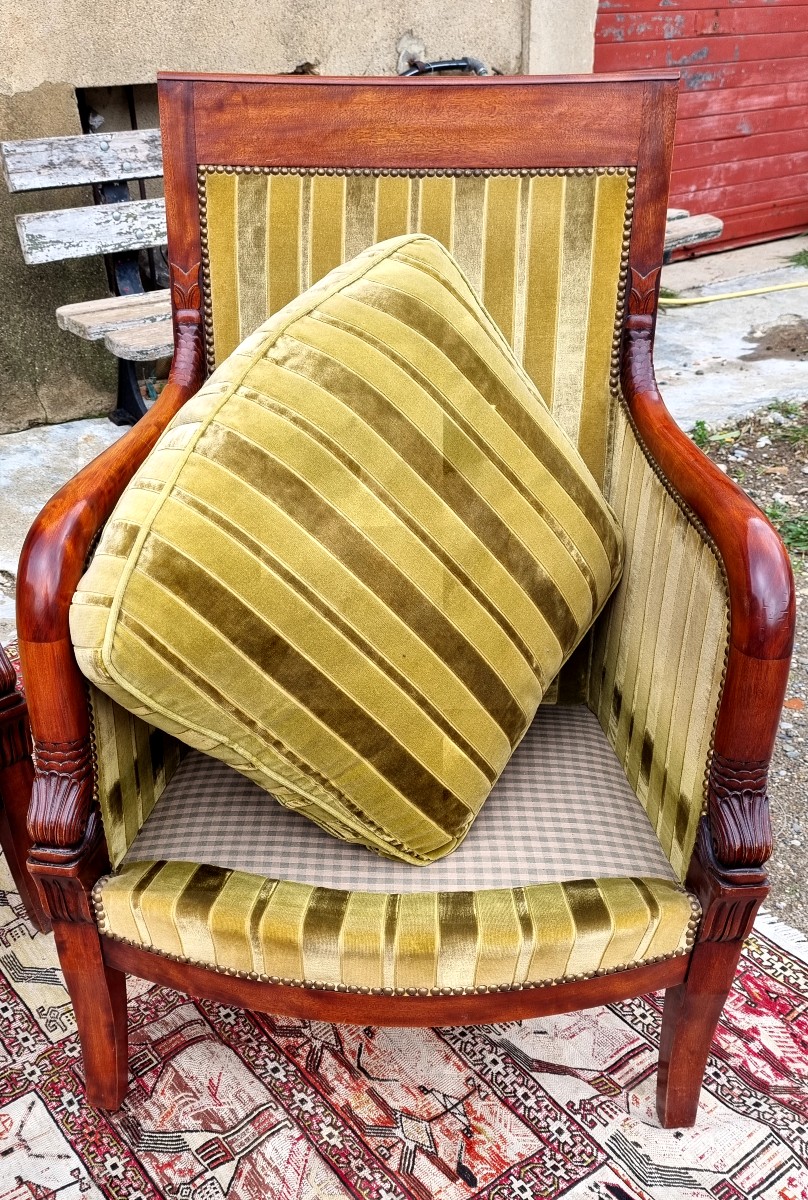 Set Of Four Empire-style Mahogany Bergère Chairs Dating From Around 1900-photo-6