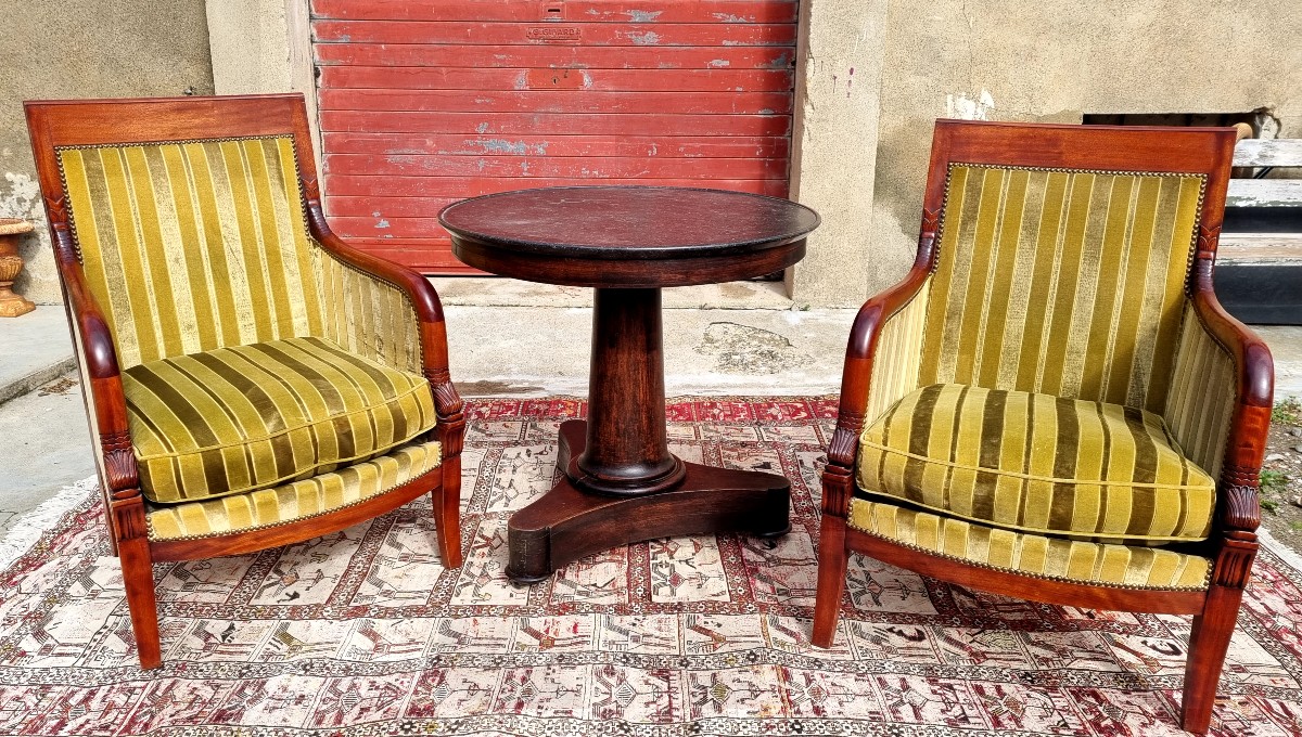 Empire-style Pedestal Table In Fruitwood, 19th Century