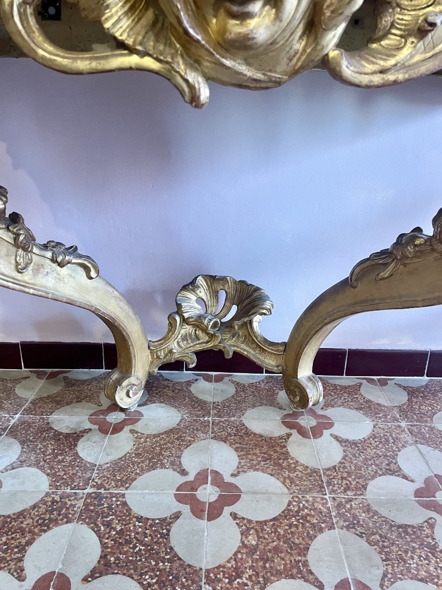 Console, Louis XV Style, In Gilded Wood, 18th Century-photo-4
