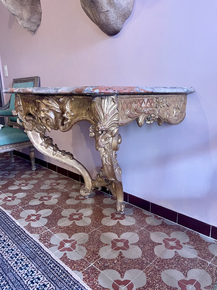 Console, Louis XV Style, In Gilded Wood, 18th Century-photo-2