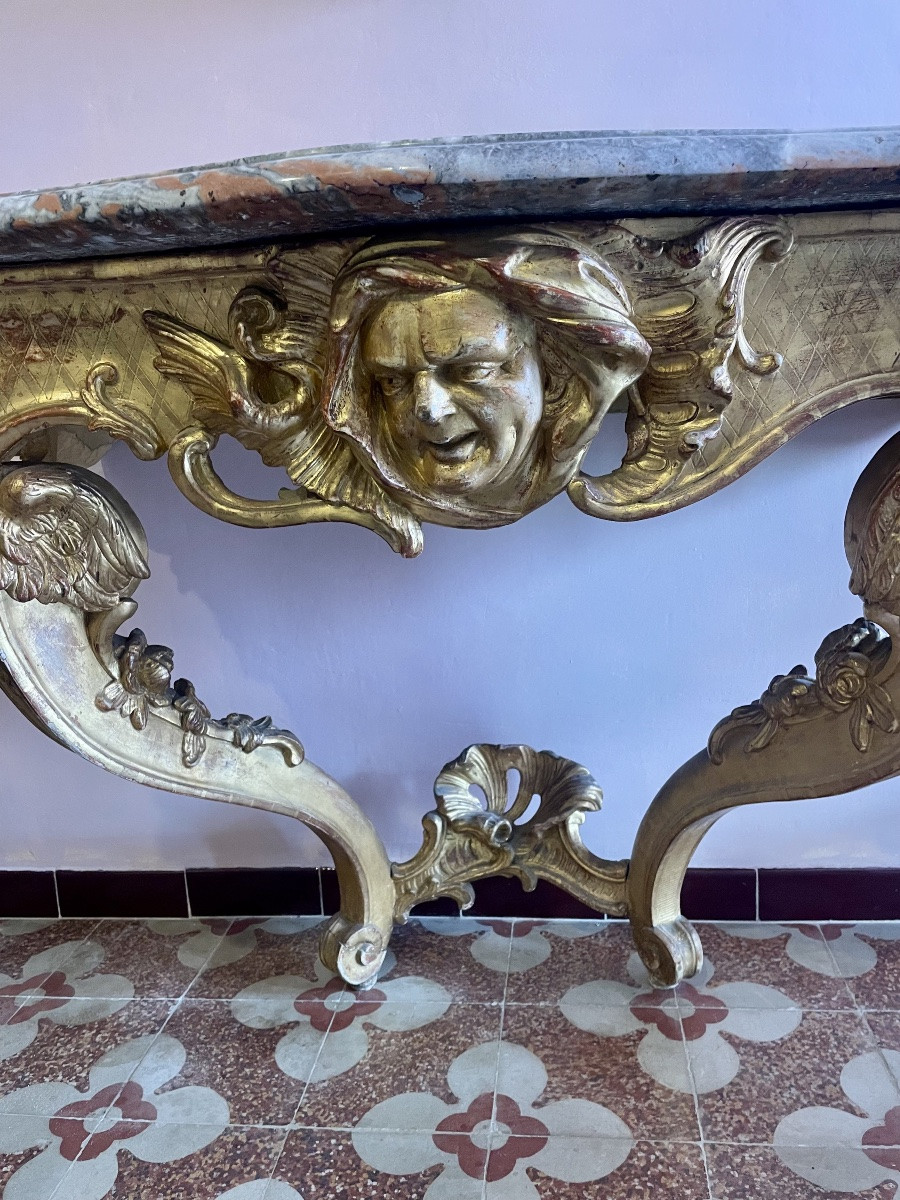 Console, Louis XV Style, In Gilded Wood, 18th Century-photo-4