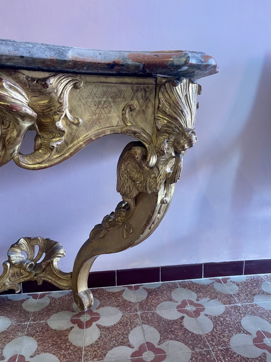Console, Louis XV Style, In Gilded Wood, 18th Century-photo-5