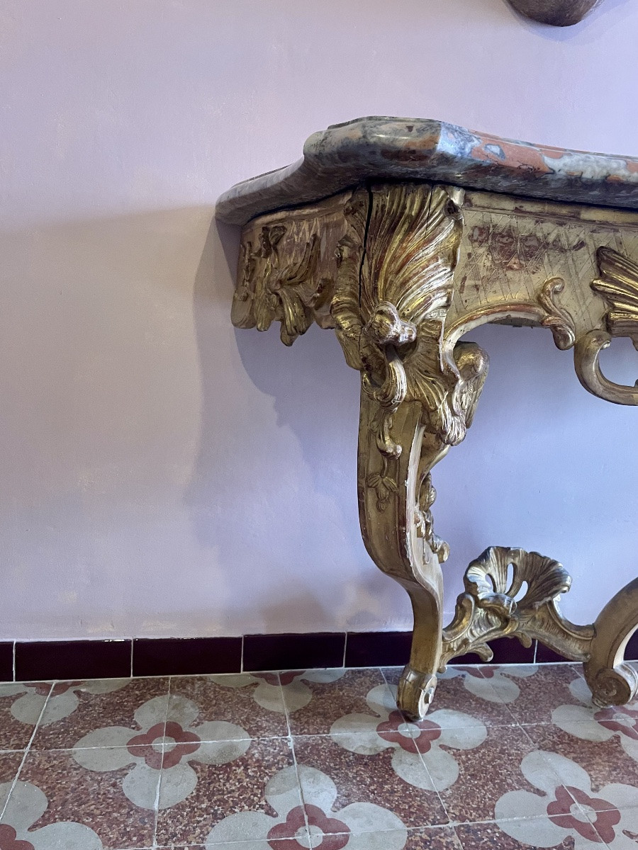 Console, Louis XV Style, In Gilded Wood, 18th Century-photo-7