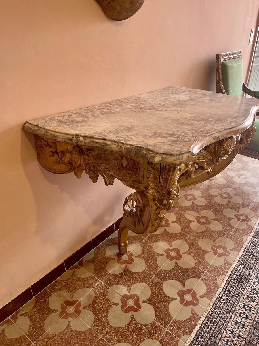 Console, Louis XV Style, In Gilded Wood, 18th Century-photo-8