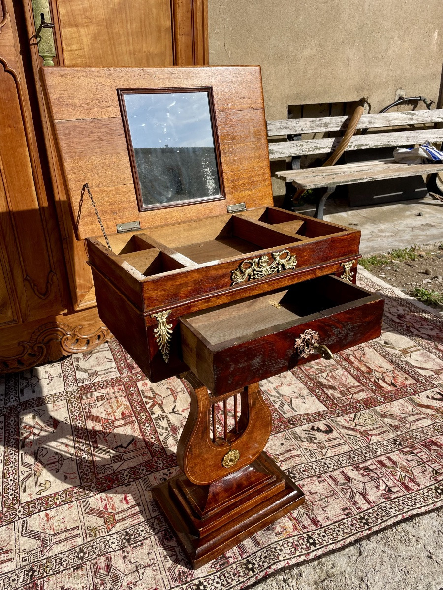 Coiffeuse Empire, en acajou à pied, lyre Epoque restauration-photo-5