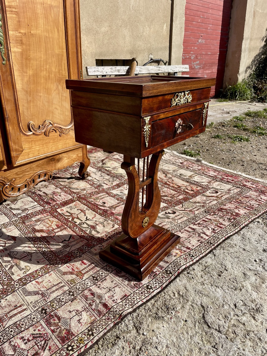 Coiffeuse Empire, en acajou à pied, lyre Epoque restauration-photo-7