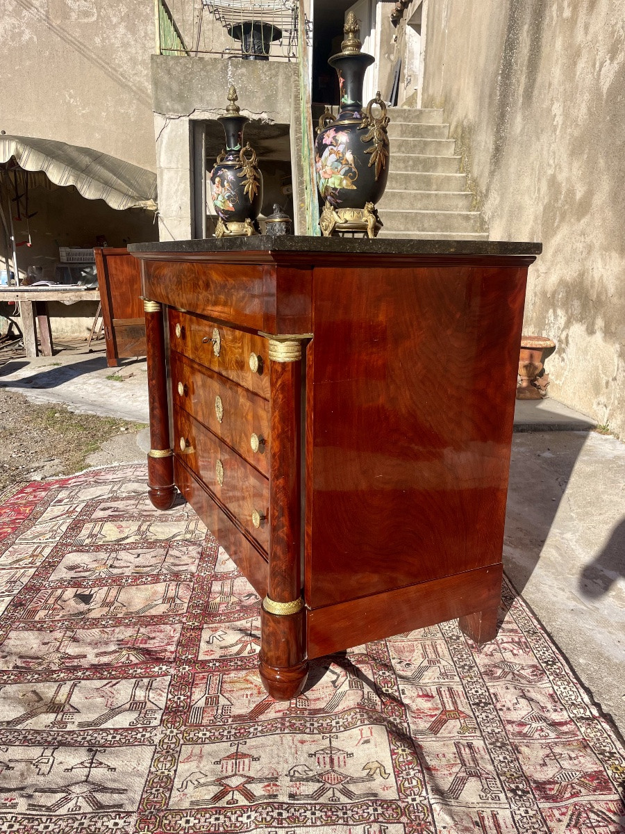 Commode,,,,, empire en acajou, enflammé, colonnes détachées d’époque 19e-photo-4
