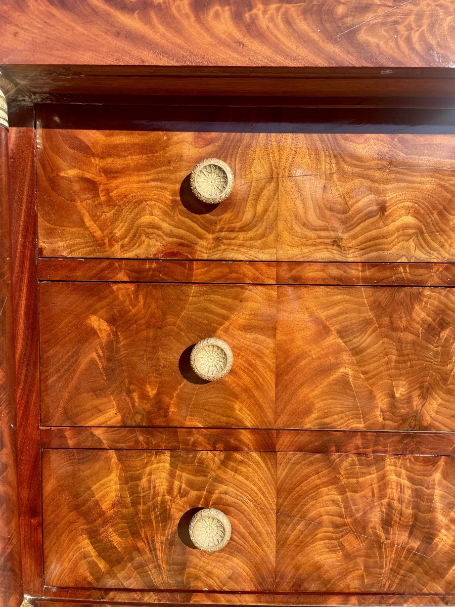 Commode,,,,, empire en acajou, enflammé, colonnes détachées d’époque 19e-photo-4