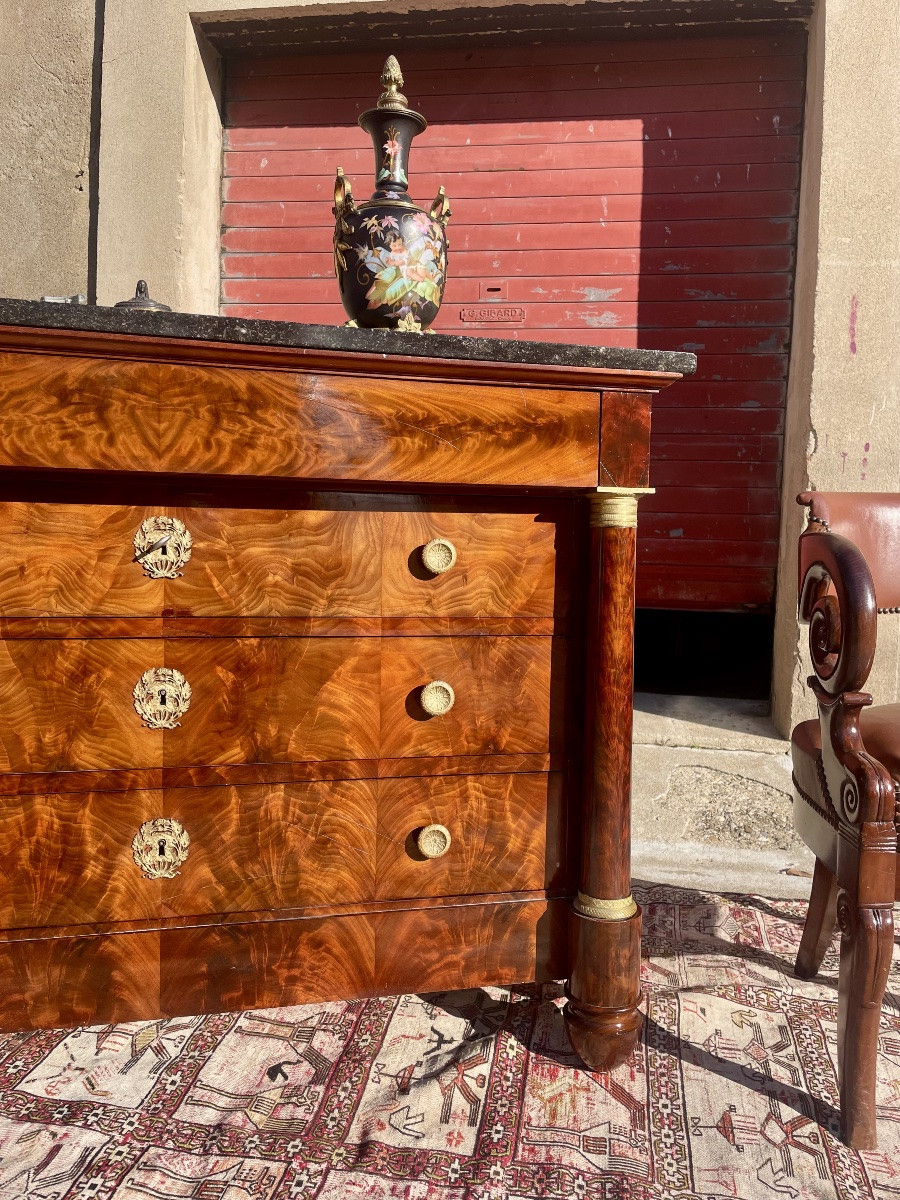 Commode,,,,, empire en acajou, enflammé, colonnes détachées d’époque 19e-photo-7