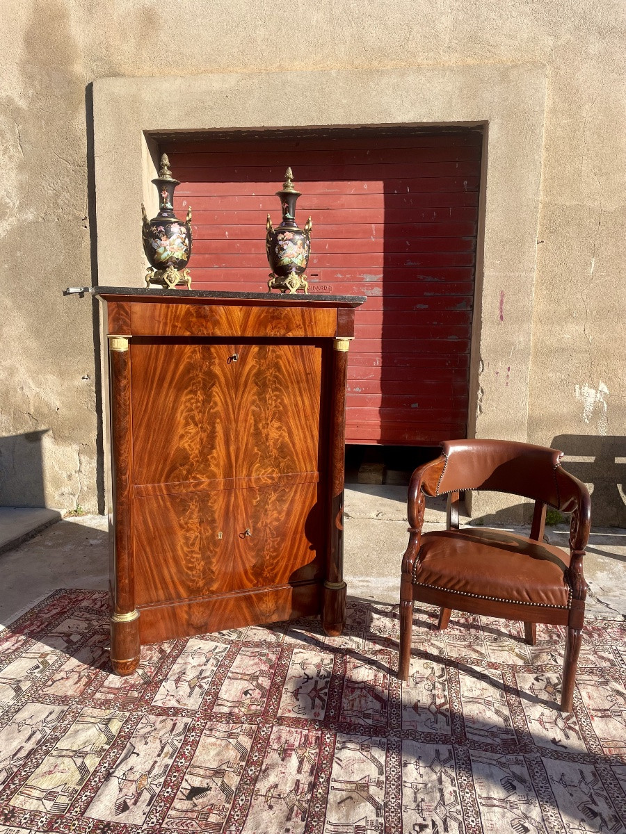 Empire-style Mahogany Secretary Desk With Column, Detached, 19th Century -photo-2