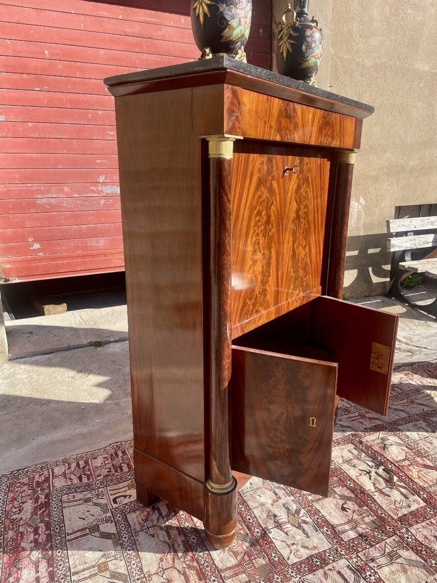 Empire-style Mahogany Secretary Desk With Column, Detached, 19th Century -photo-2
