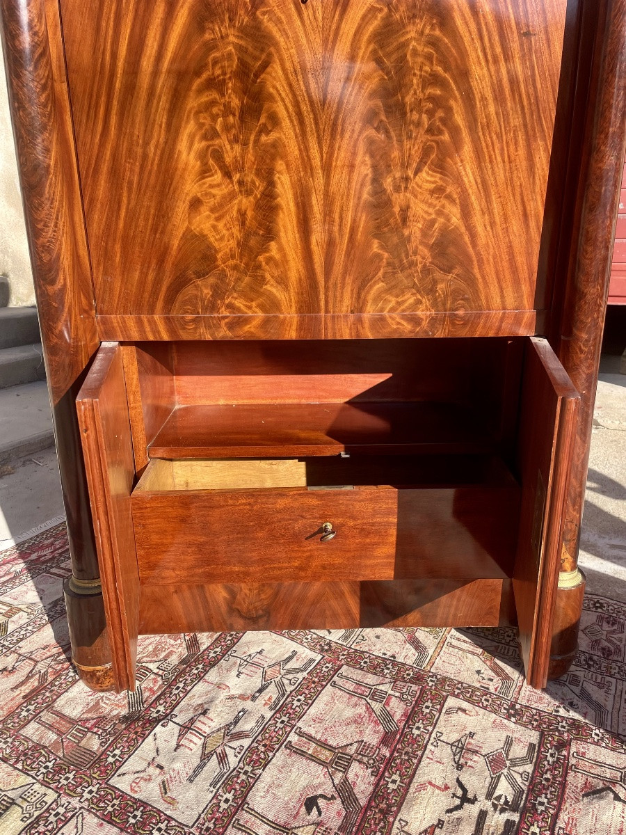 Empire-style Mahogany Secretary Desk With Column, Detached, 19th Century -photo-3