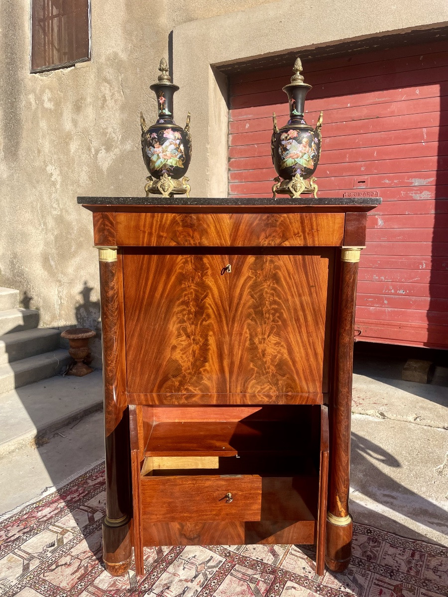Empire-style Mahogany Secretary Desk With Column, Detached, 19th Century -photo-5