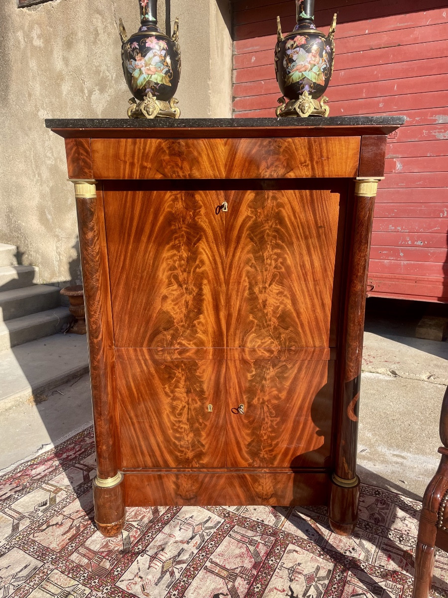 Empire-style Mahogany Secretary Desk With Column, Detached, 19th Century 