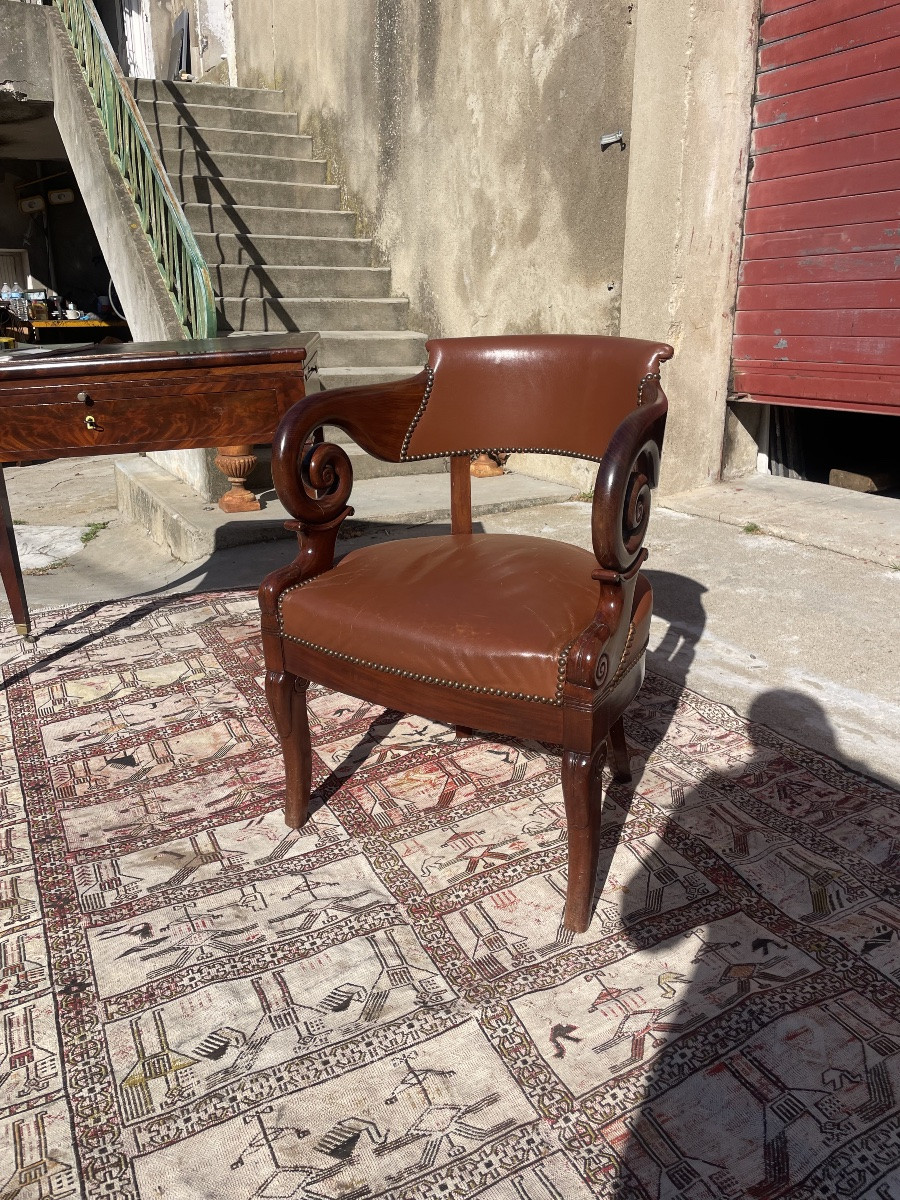 Office Chair, In Mahogany, Directoire Period, Consulate, Late 18th Century -photo-2