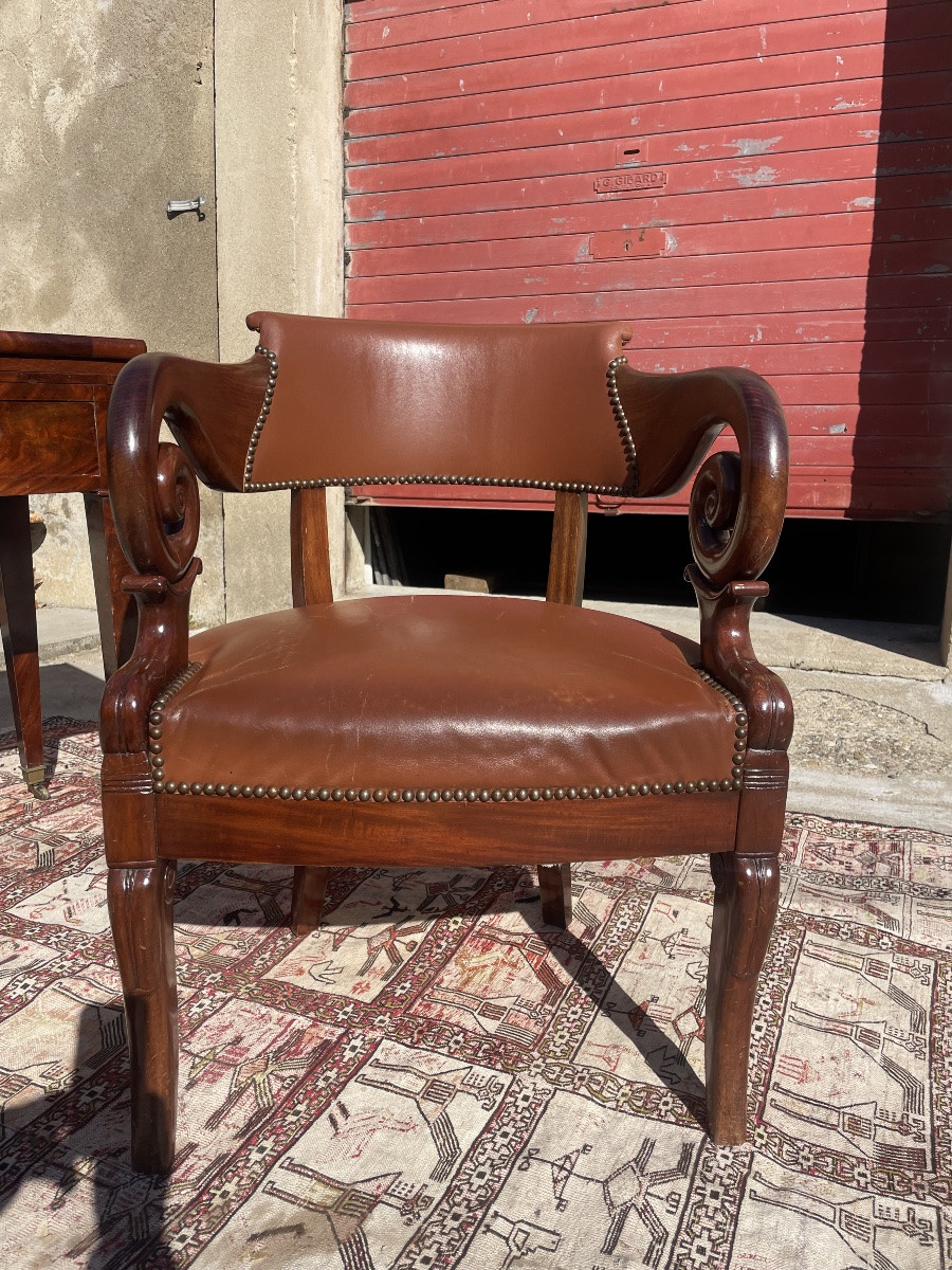 Office Chair, In Mahogany, Directoire Period, Consulate, Late 18th Century -photo-4