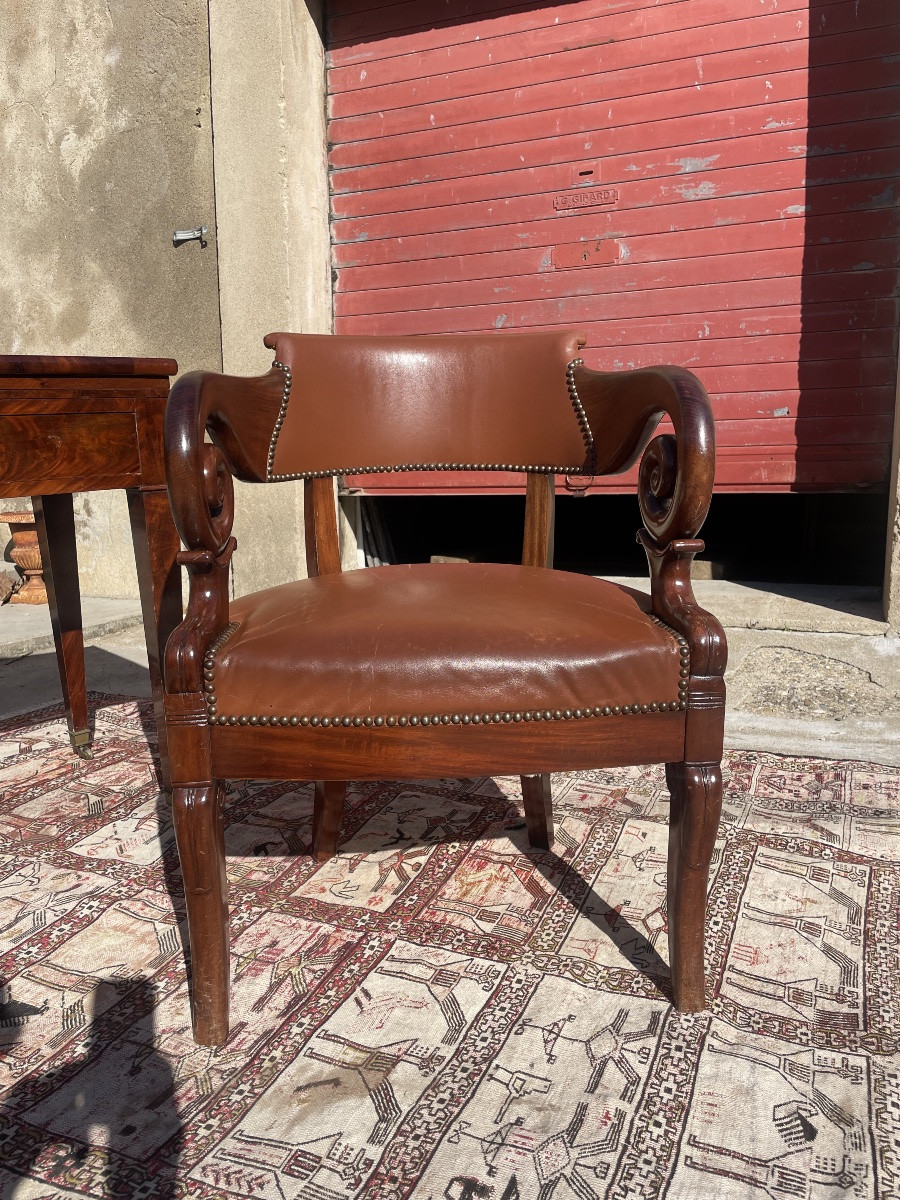 Office Chair, In Mahogany, Directoire Period, Consulate, Late 18th Century -photo-5