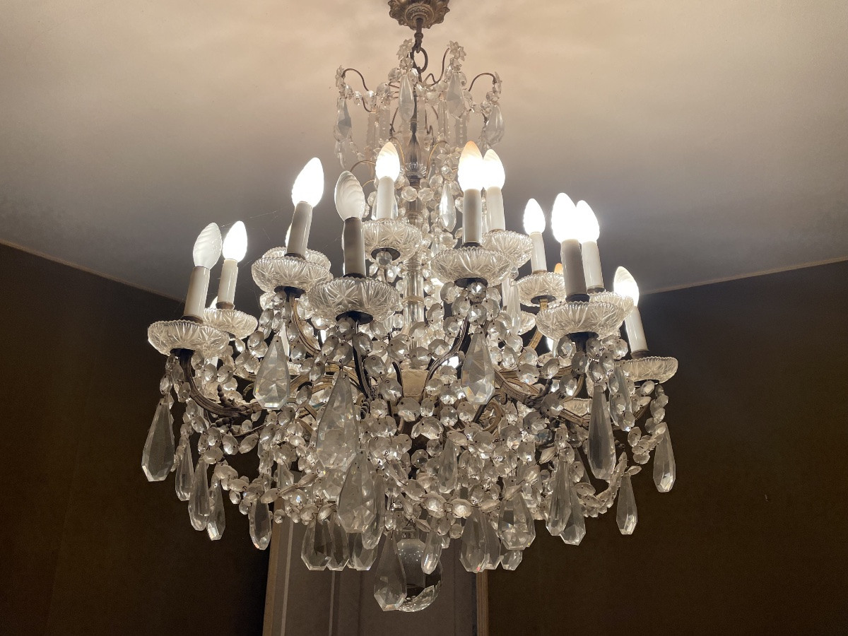 Important Louis XV Style Chandelier, In Bronze And Crystal, 20 Lights, 19th Century -photo-2