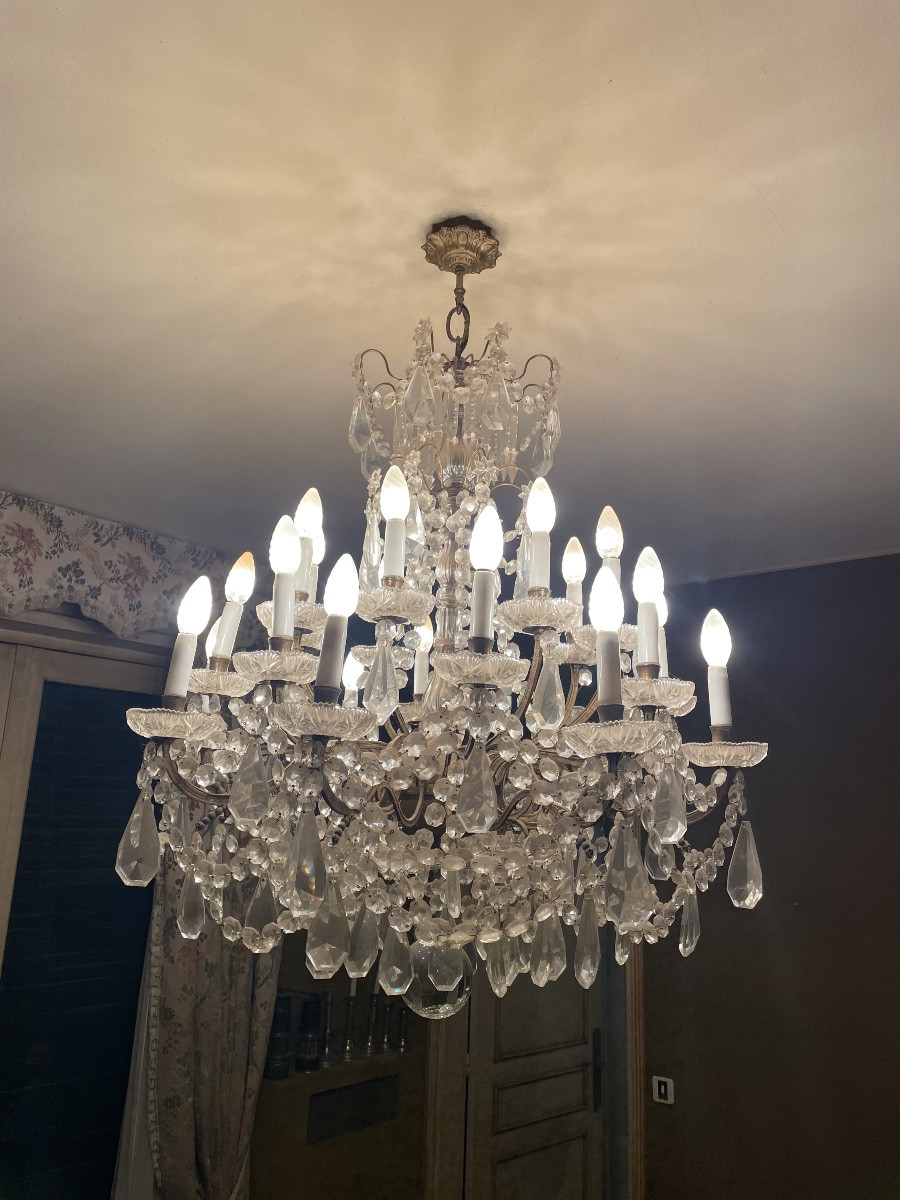 Important Louis XV Style Chandelier, In Bronze And Crystal, 20 Lights, 19th Century -photo-3