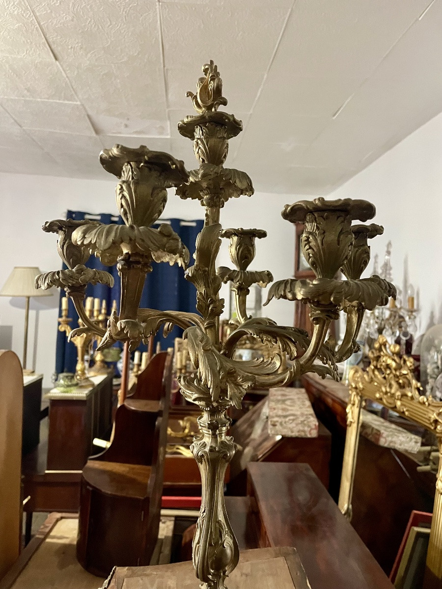 Candelare Bronze With Six Lights, Louis XV Style From The 19th Century-photo-2