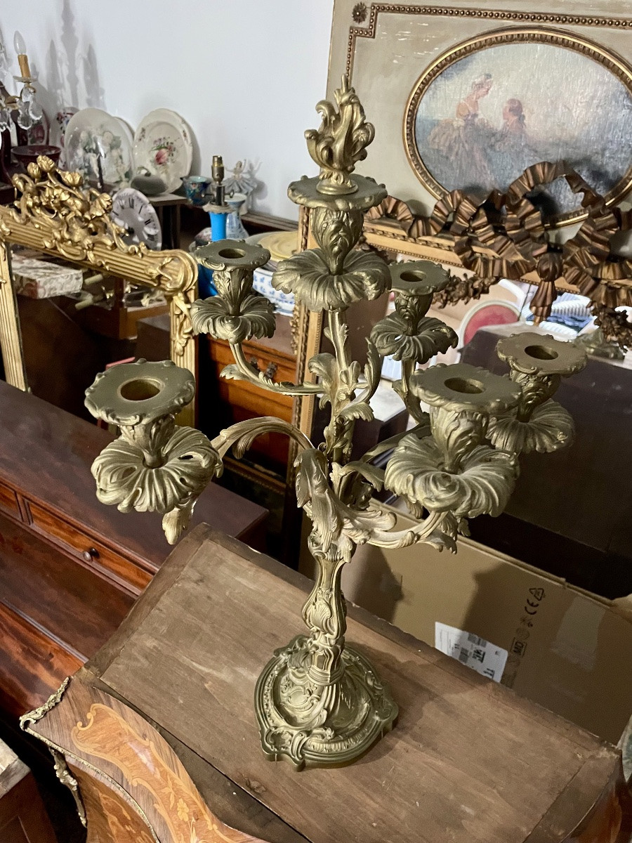 Candelare Bronze With Six Lights, Louis XV Style From The 19th Century-photo-3