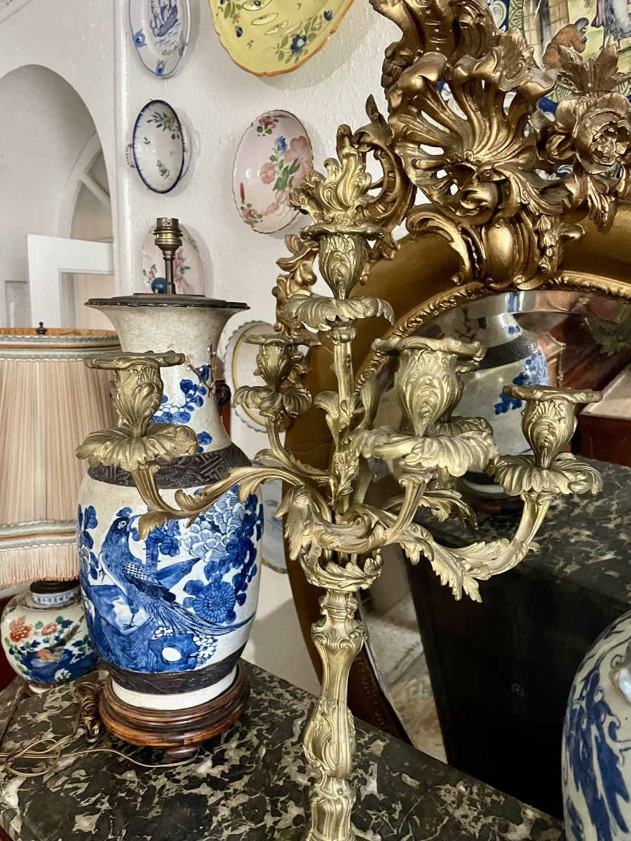 Candelare Bronze With Six Lights, Louis XV Style From The 19th Century-photo-5