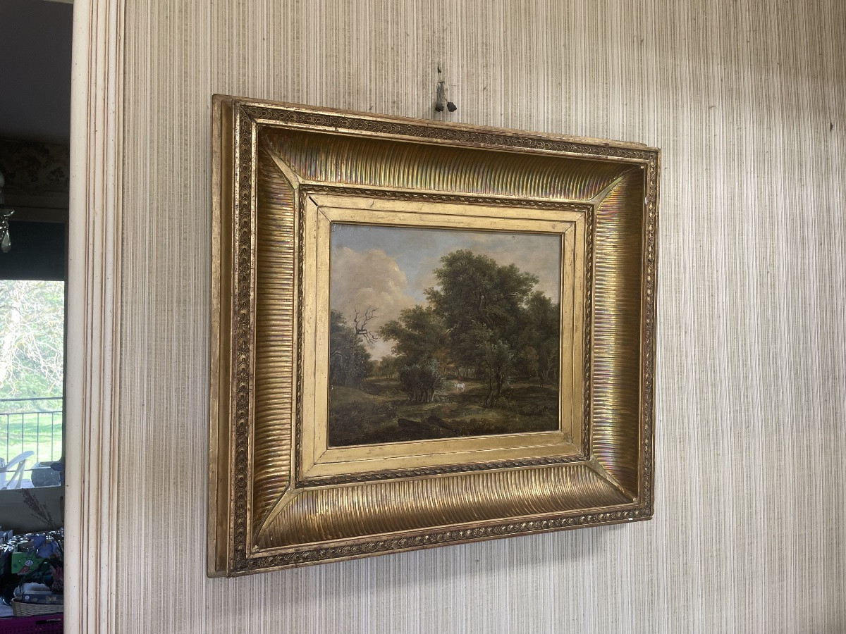 Paysage, animé, huile sur panneau d’époque XIXE siècle -photo-3