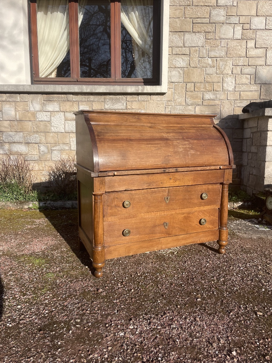 Empire-style Roll-top Secretary Desk In Walnut, 19th Century, It's True, You're In Trouble, You're In Trouble-photo-1