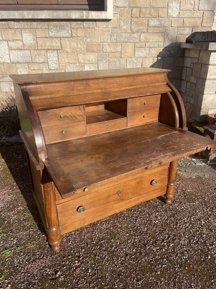 Empire-style Roll-top Secretary Desk In Walnut, 19th Century, It's True, You're In Trouble, You're In Trouble-photo-8