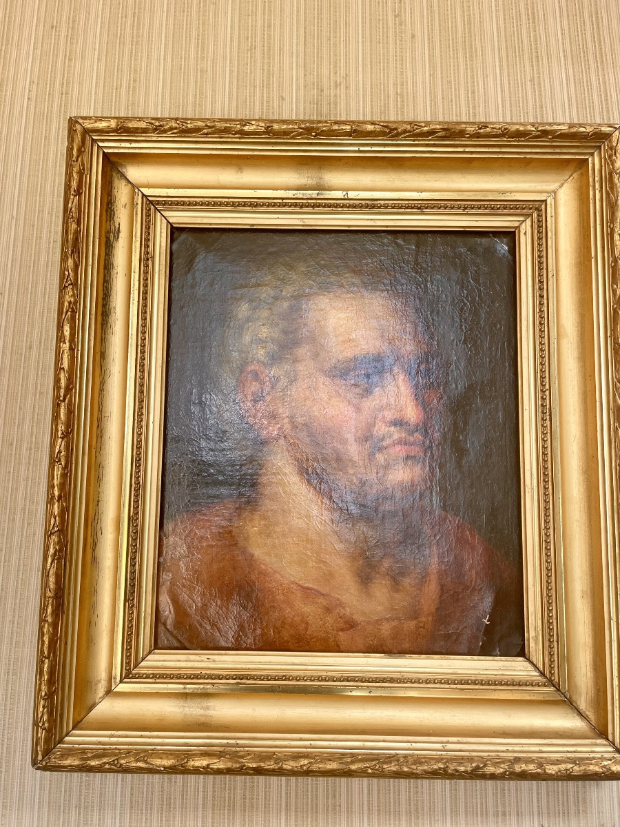 Portrait Of A Man In The Antique Style, Oil On Canvas, Late 19th Century School -photo-3