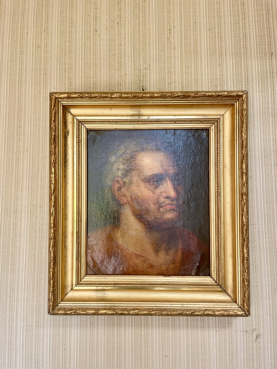 Portrait Of A Man In The Antique Style, Oil On Canvas, Late 19th Century School -photo-1