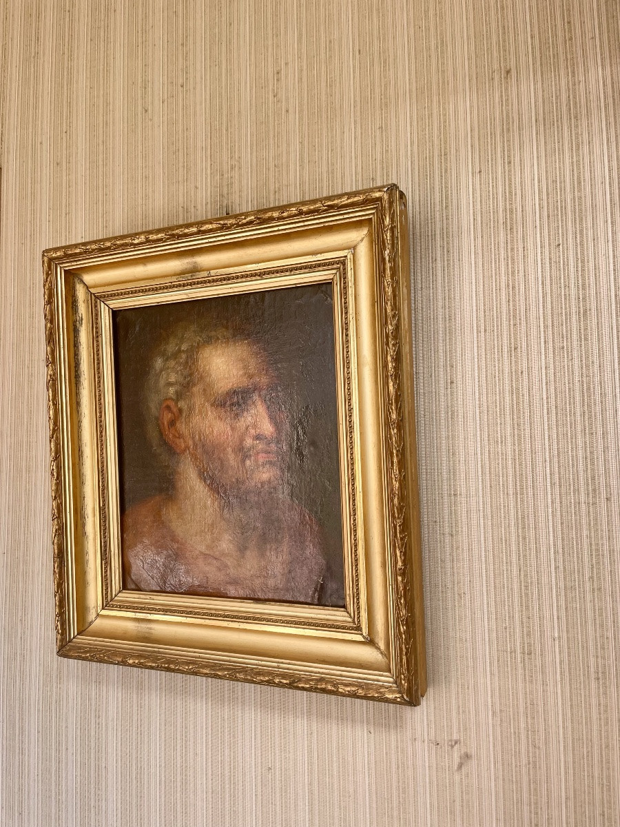 Portrait Of A Man In The Antique Style, Oil On Canvas, Late 19th Century School -photo-2
