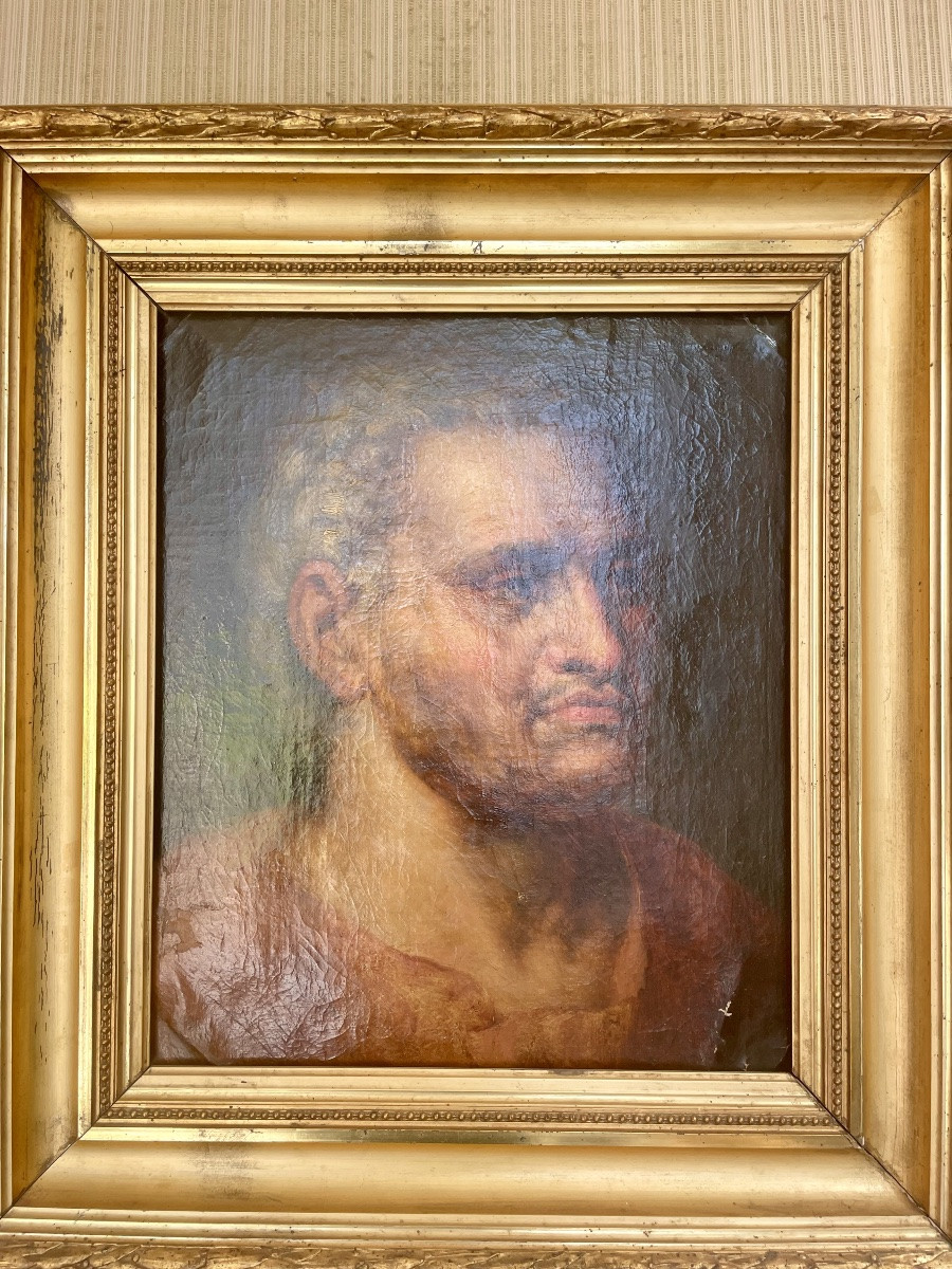 Portrait Of A Man In The Antique Style, Oil On Canvas, Late 19th Century School -photo-4