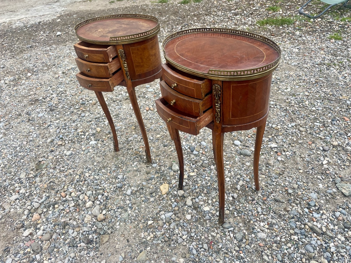 Paire de Chevets, deux demi-lune, deux, style Louis XVI en marqueterie, 1900.-photo-3