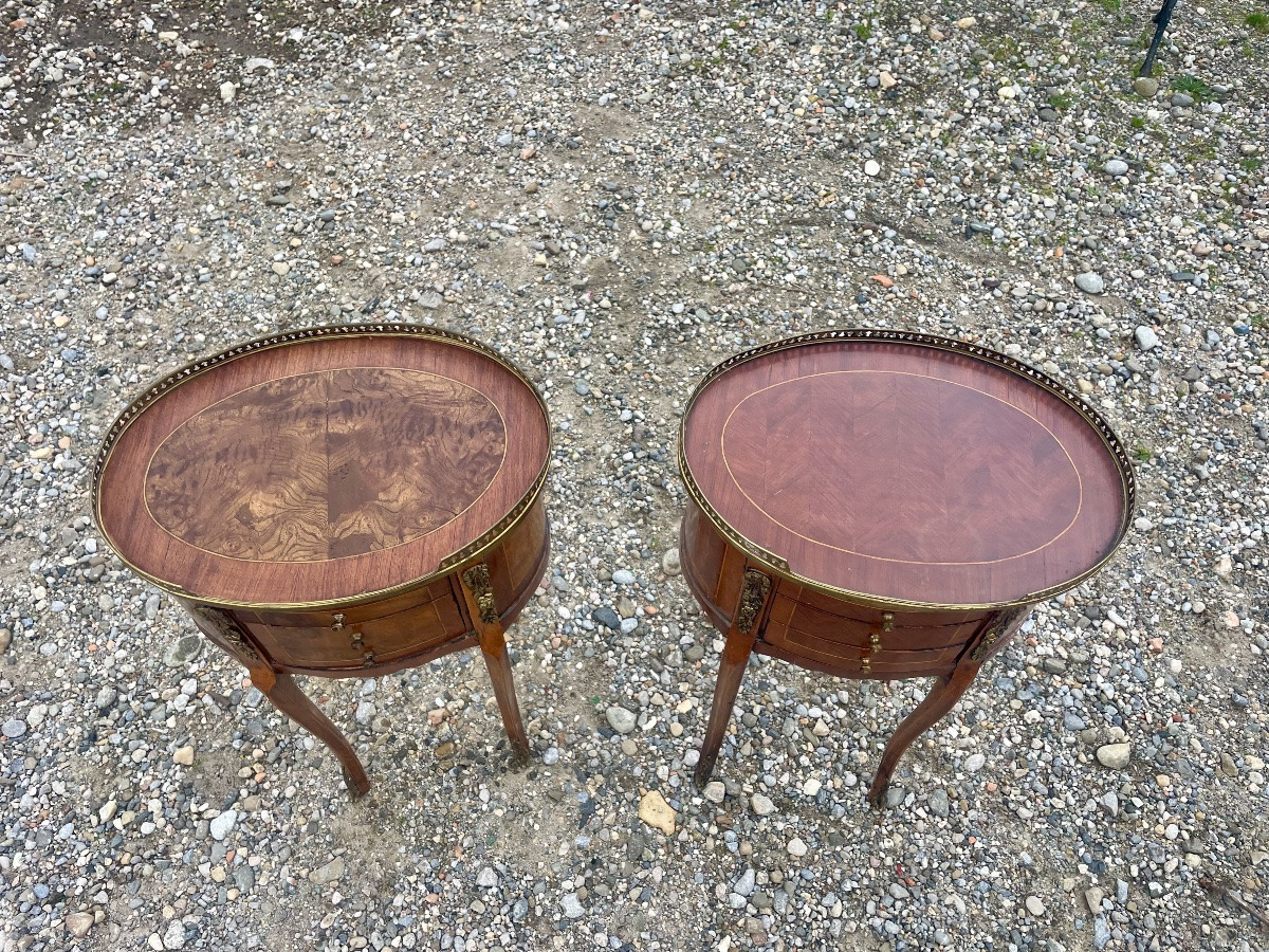 Paire de Chevets, deux demi-lune, deux, style Louis XVI en marqueterie, 1900.-photo-3