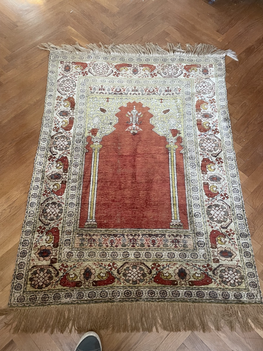 Oriental Silk Prayer Rug, 20th Century -photo-3