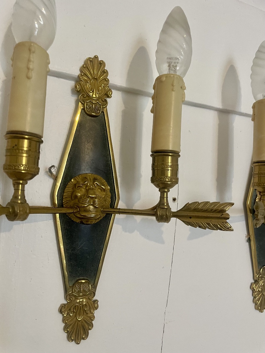 Paire d’applique Empire, en bronze d’époque, 1900-photo-1