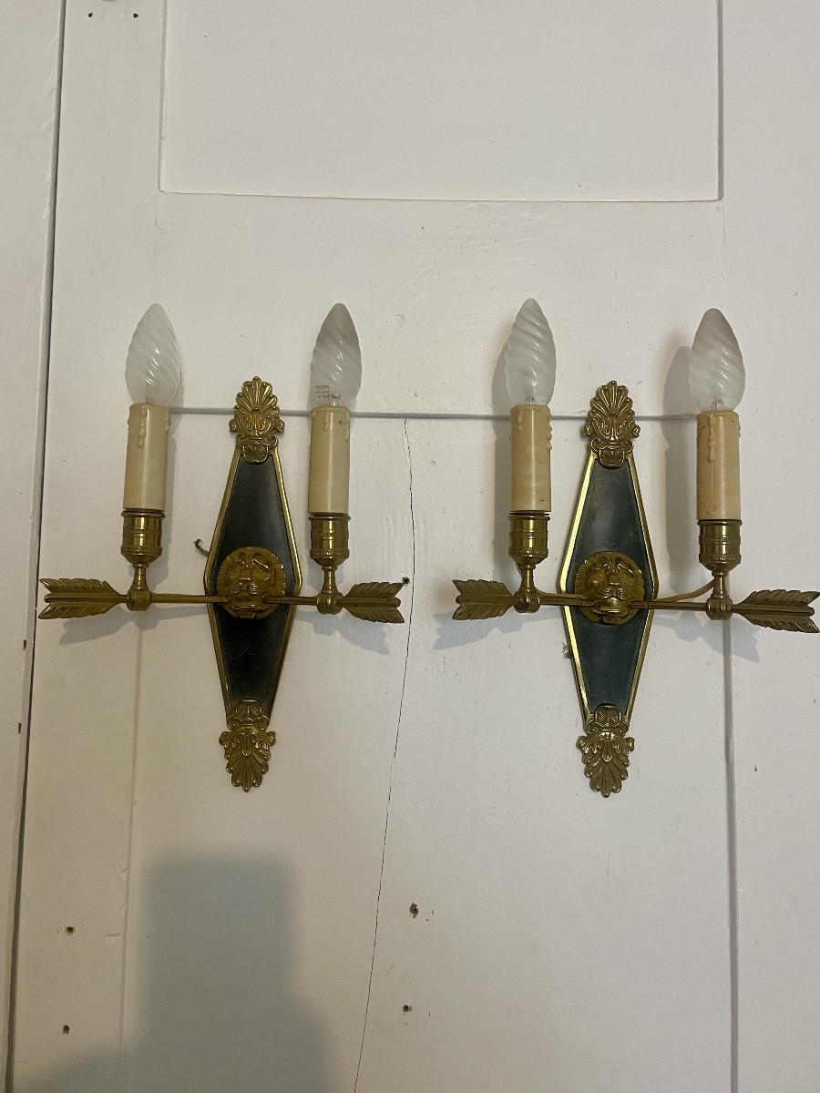Paire d’applique Empire, en bronze d’époque, 1900-photo-7